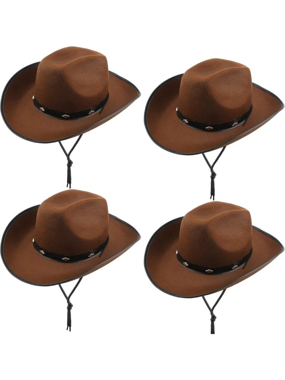 Men's Brown Felt Studded Western Rodeo Texan Cowboy Cowgirl Hat 4 Pack